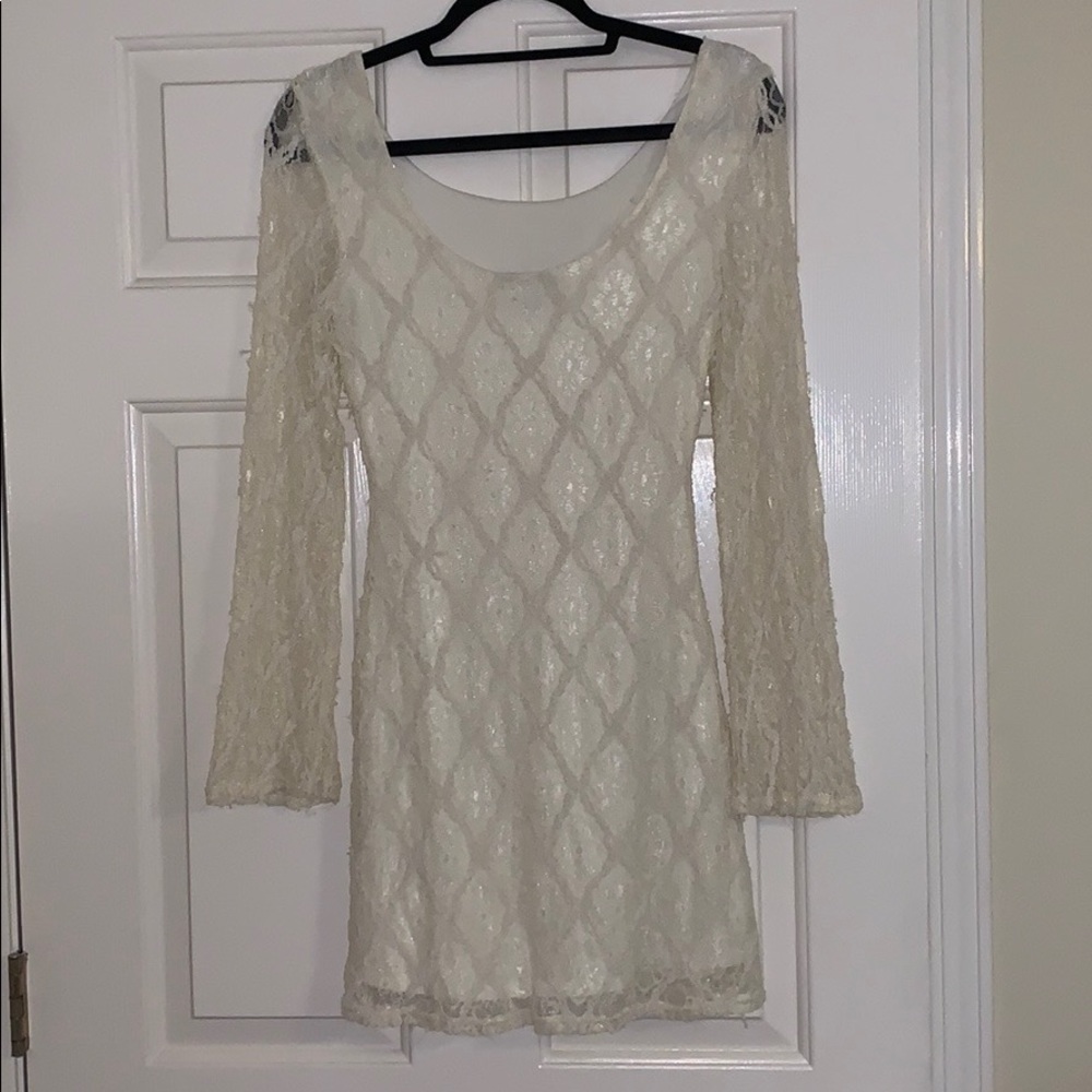 Cream lace bell sleeve dress